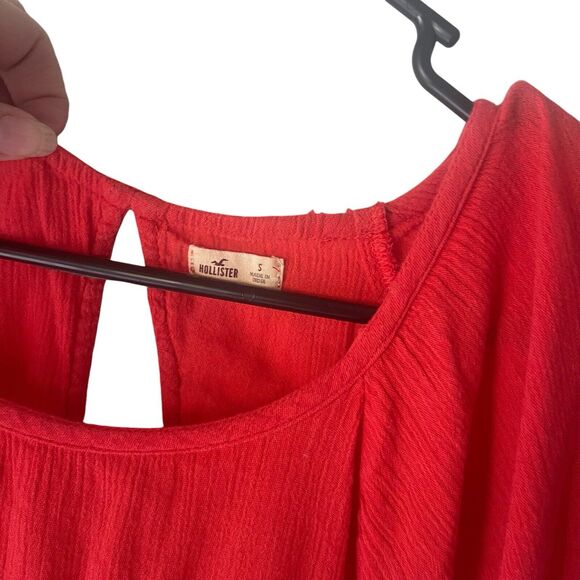 Hollister Y2k Women's Size‎ Small Red Boho Floral Long Sleeve Babydoll Top - Picture 4 of 9